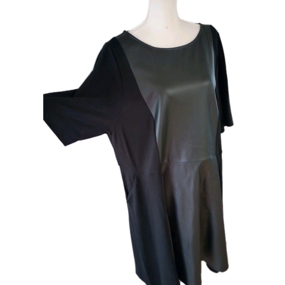 Torrid Size 3 Black Faux Leather Skater Dress Luxe Ponte Coated Black NWT - Picture 4 of 8